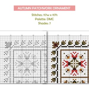 Autumn Patchwork Cross Stitch Pattern: Floral Sampler 4x4 Square (PDF ...