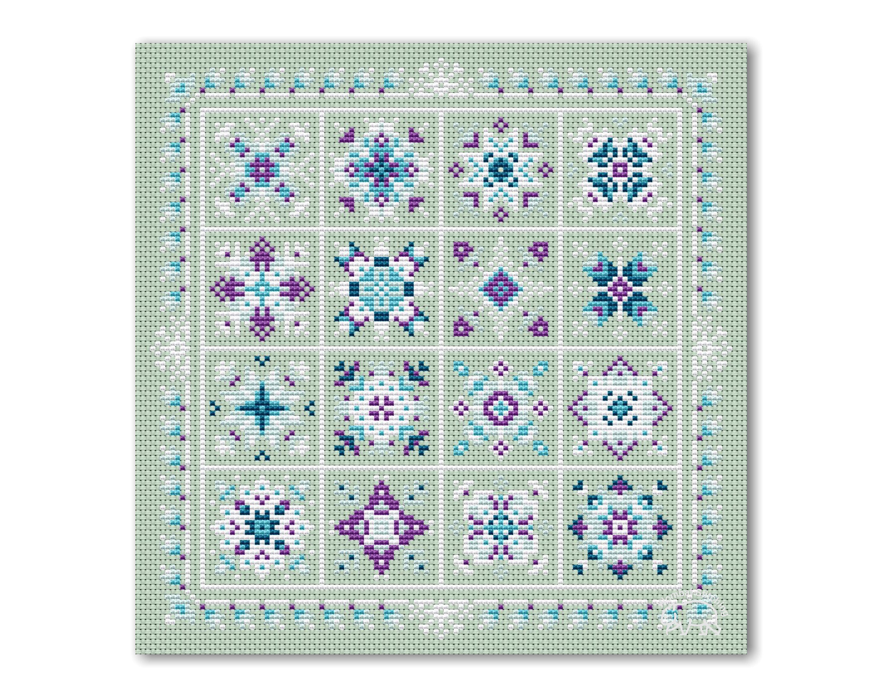 Merry Christmas Patchwork Cross Stitch Pattern: Winter Sampler 4x4 ...