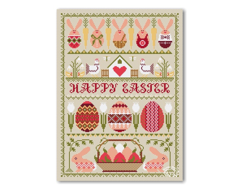 Happy Easter Cross Stitch Pattern: Spring Eggs Sampler (PDF) - Etsy