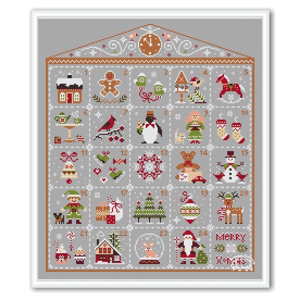 Merry Christmas Advent Calendar Cross Stitch Sampler, Primitive Winter Pattern Advent PDF, Christmas Sampler Advent Calendar