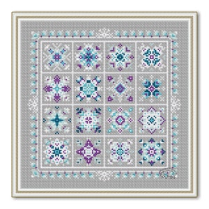 Winter Cross Stitch Patchwork, Winter Pattern Ornament PDF, Square Pillow Winter Sampler