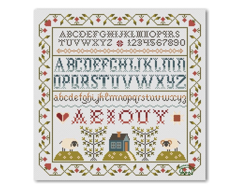 Sheep Sampler Cross Stitch Pattern: Primitive House Alphabet (PDF ...