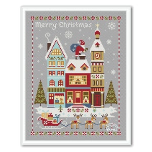 Merry Christmas Cross Stitch Sampler, Primitive Winter Pattern Cross Stitch PDF, Santa Christmas Sampler