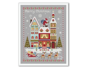 Frohe Weihnachten Kreuzstich Muster, Primitive Winter Muster Kreuzstich PDF, Santa Weihnachten Muster