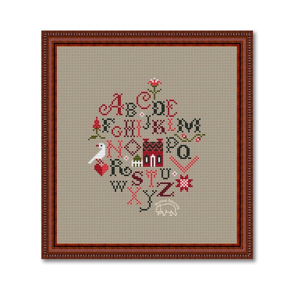 Alphabet Spring Sampler, Primitive Pattern Cross Stitch PDF, Cross Stitch Sampler