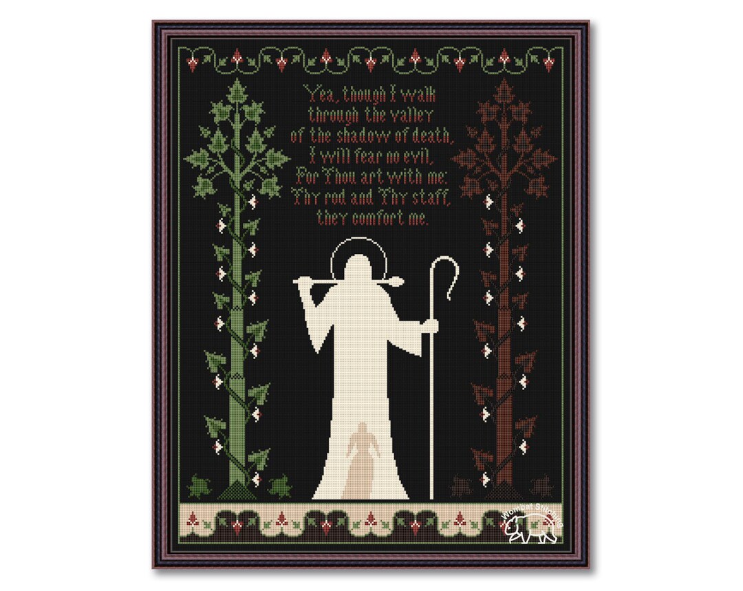 Psalm David 23 Scriptural Cross Stitch Pattern Antique Style Sampler Psalm David 23 Scriptural Cross Stitch Pattern Antique Style Sampler