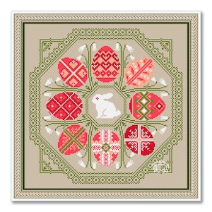 Easter Cross Stitch Pattern #2: Spring Rabbit and Eggs Sampler For Pillow (PDF Pattern)