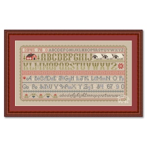 Cross Stitch Alphabet Sampler, Primitive Pattern Cross Stitch PDF, Sampler Alphabet House Sheep
