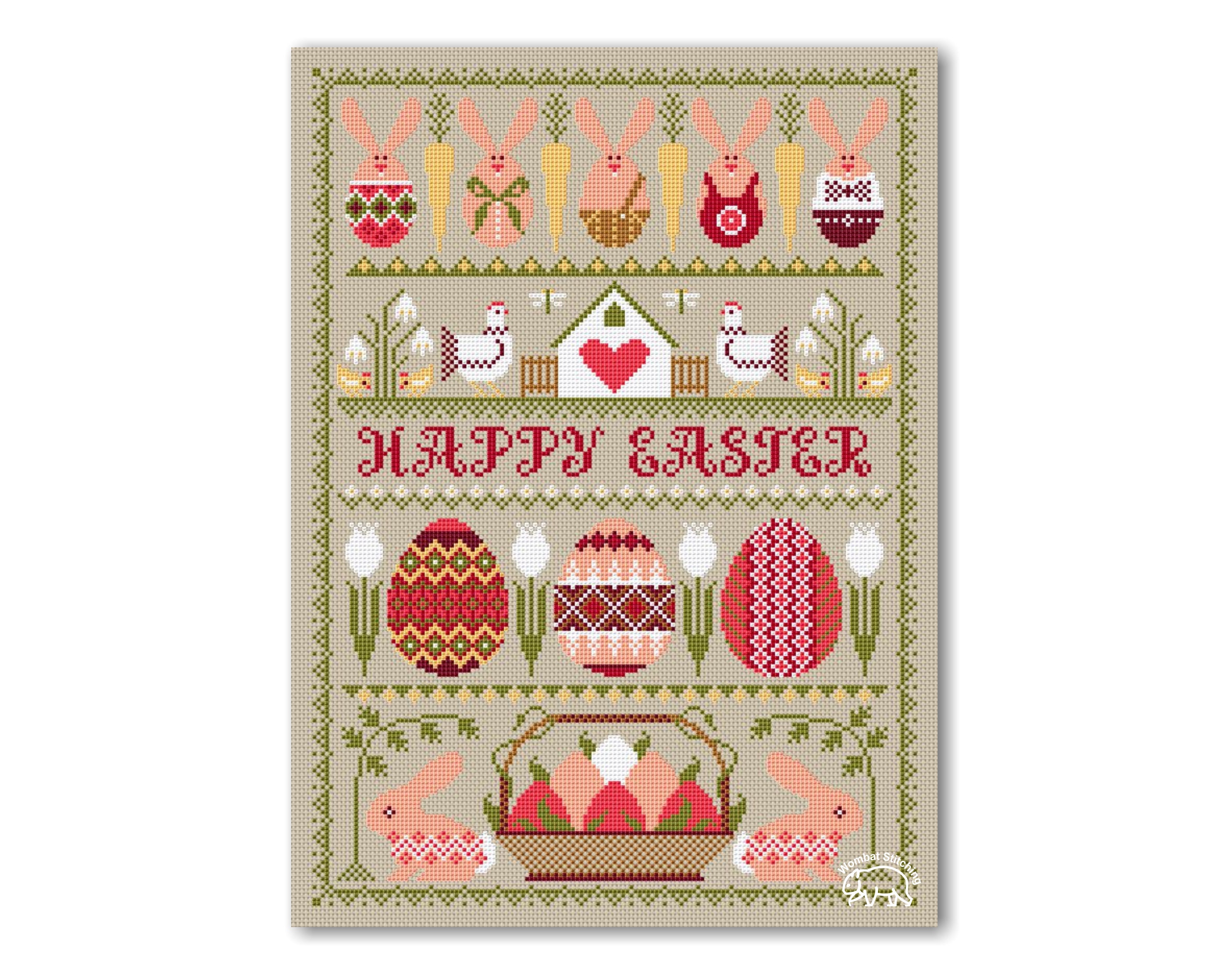 Happy Easter Cross Stitch Pattern: Spring Eggs Sampler (PDF) - Etsy