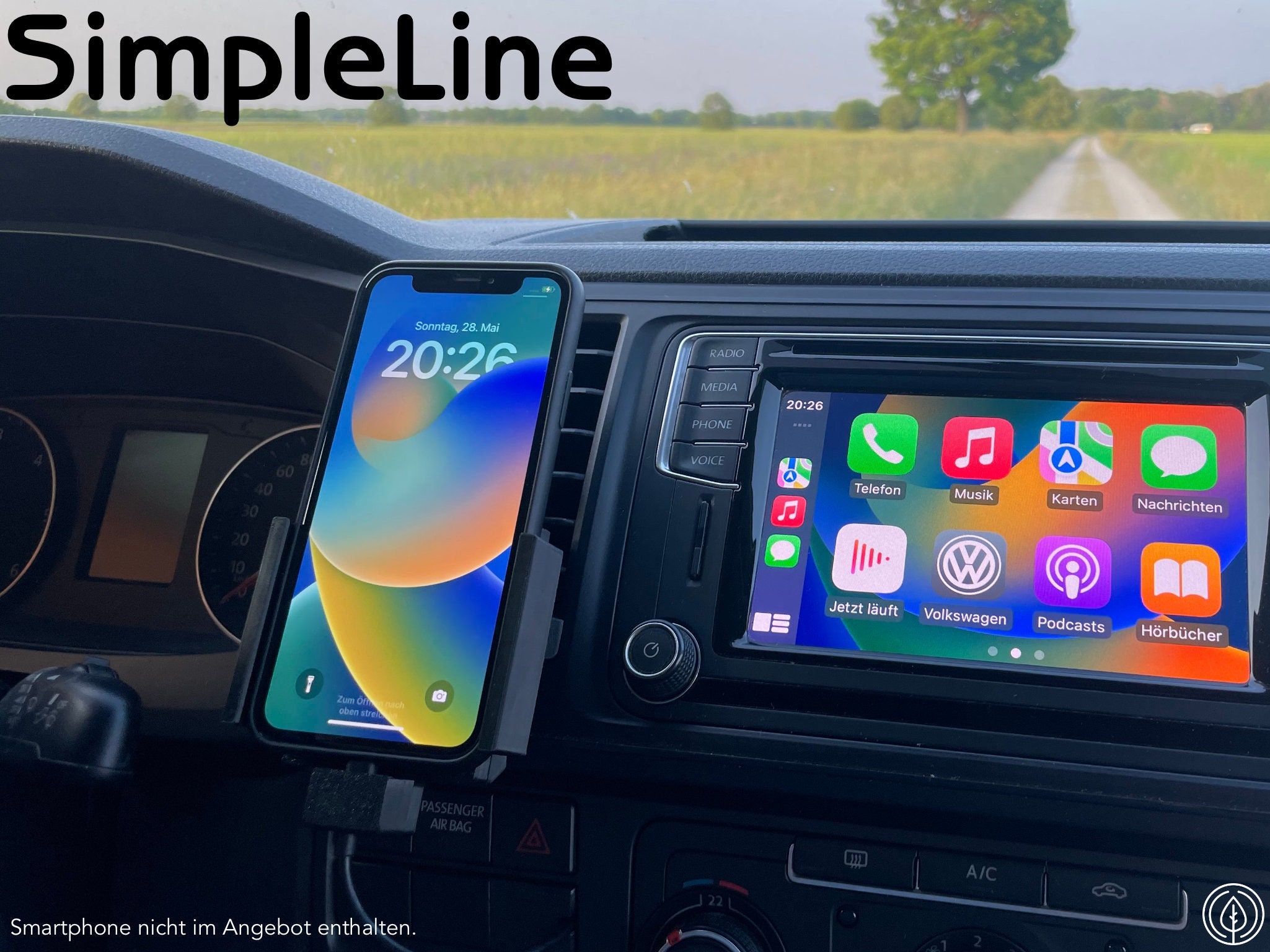 Handyhalterung für VW T6 Transporter Caravelle USB-C&Lightning CarPlay  AndroidAuto PlugPlay SimpleLine - .de