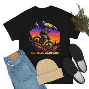 Ride More, Worry Less Mountain Bike T-Shirt, Mountain Bike Gift, Cyclist Gift, Mountain Biker Gift, Biker Shirt, Bicycle Gift, Bike Shirt