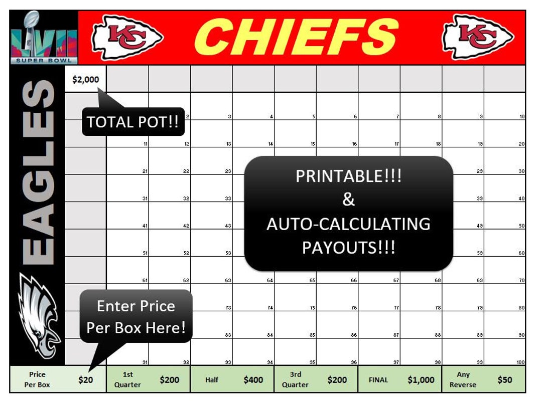 PRINTABLE Superbowl Box Pool Tempate Superbowl Squares Etsy