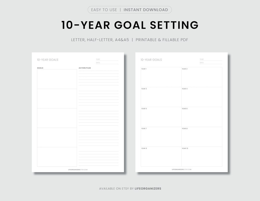 10year Goal Setting Goal Setting Template Goal Tracker Etsy
