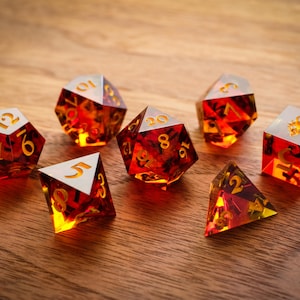 Burning Hands Dice DnD dice set - handmade sharp edge resin dice, great gift for Dungeons and Dragons, D&D, Pathfinder, and other TTRPGs