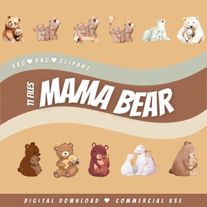 Mama bear watercolor SVG PNG clip art bundle files for cricut mega pack silhouette cubs file sublimation cute digital download