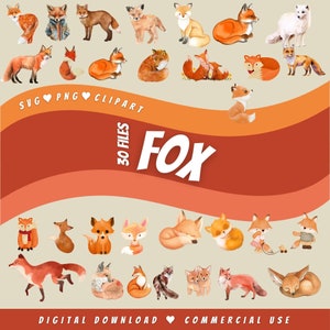 Fox watercolor SVG PNG clipart bundle for cricut mega silhouette woodland animal cut file sublimation cute illustration digital download