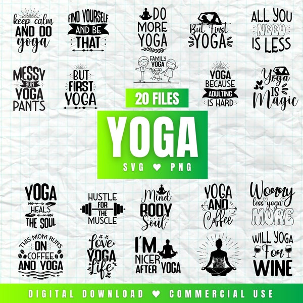 Yoga phrase bundle SVG PNG eps dxf clipart bundle files for cricut silhouette design file sublimation relax fitness lotus digital download