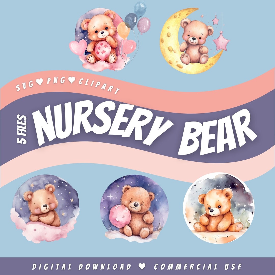 Nursery Teddy Bear Watercolor SVG PNG Clipart Bundle for Cricut Mega ...