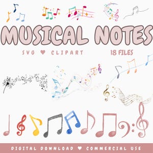 Musical notes watercolor SVG, music note PNG, musical clipart bundle, musical notes instant digital download