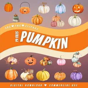 Pumpkin watercolor SVG PNG bundle for cricut floral mega pack silhouette Halloween decor design file sublimation holiday digital download
