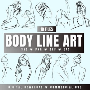 Weibliche Körper Linie Kunst SVG PNG eps dxf Clipart Bundle-Dateien für Cricut Silhouette Frau minimalistisches Design Sublimation digitale Kunst Download