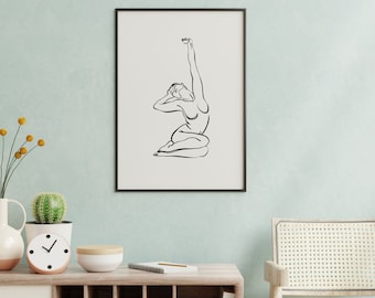 Minimalist Woman Line Art Print, Feminine Body Poster (Digital Download)