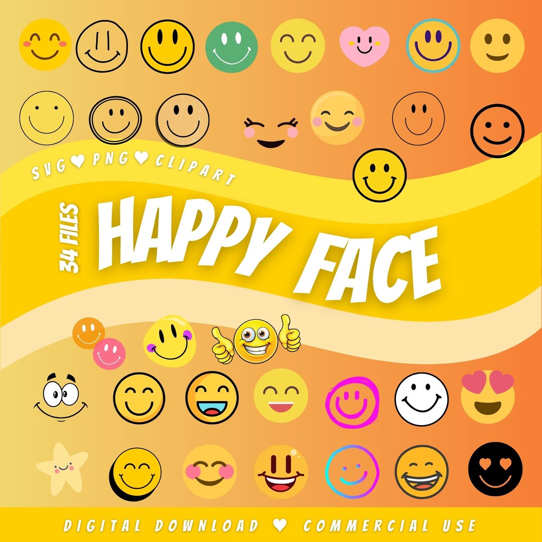 Happy Face Emoji SVG PNG Clipart Bundle (digital Download) - Etsy