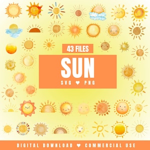 Sun SVG PNG clipart image  bundle watercolor files for cricut mega pack sunshine silhouette sunny file sublimation summer digital download