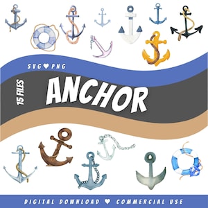 Anchor SVG PNG clipart bundle watercolor pastel files for cricut mega pack silhouette nautical ship file sublimation sea digital download