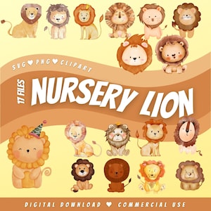 Baby Lion acquerello SVG PNG clipart file bundle di vivaio per cricut safari silhouette design carino sublimazione animale download digitale