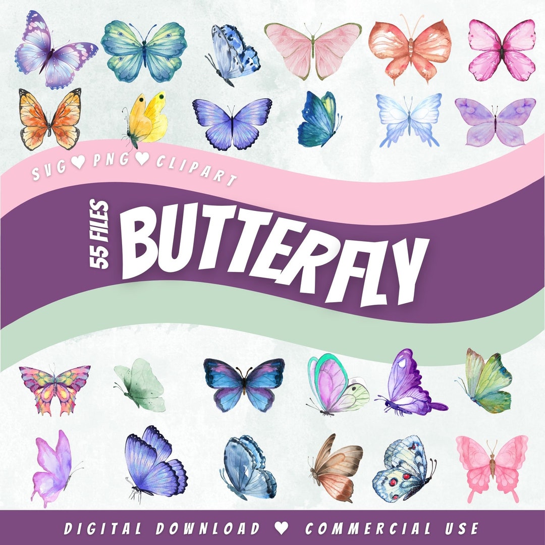 Butterfly Watercolor SVG PNG Clipart Bundle for Cricut Floral Mega Pack ...