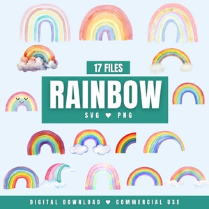 Rainbow SVG PNG clipart bundle watercolor files for cricut mega pack silhouette pastel file sublimation fantsy digital download