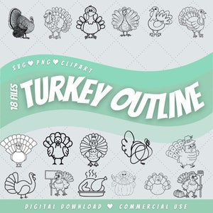 Turkey outline SVG PNG bundle files for cricut mega pack silhouette thanksgiving file icon doodle sublimation face digital download