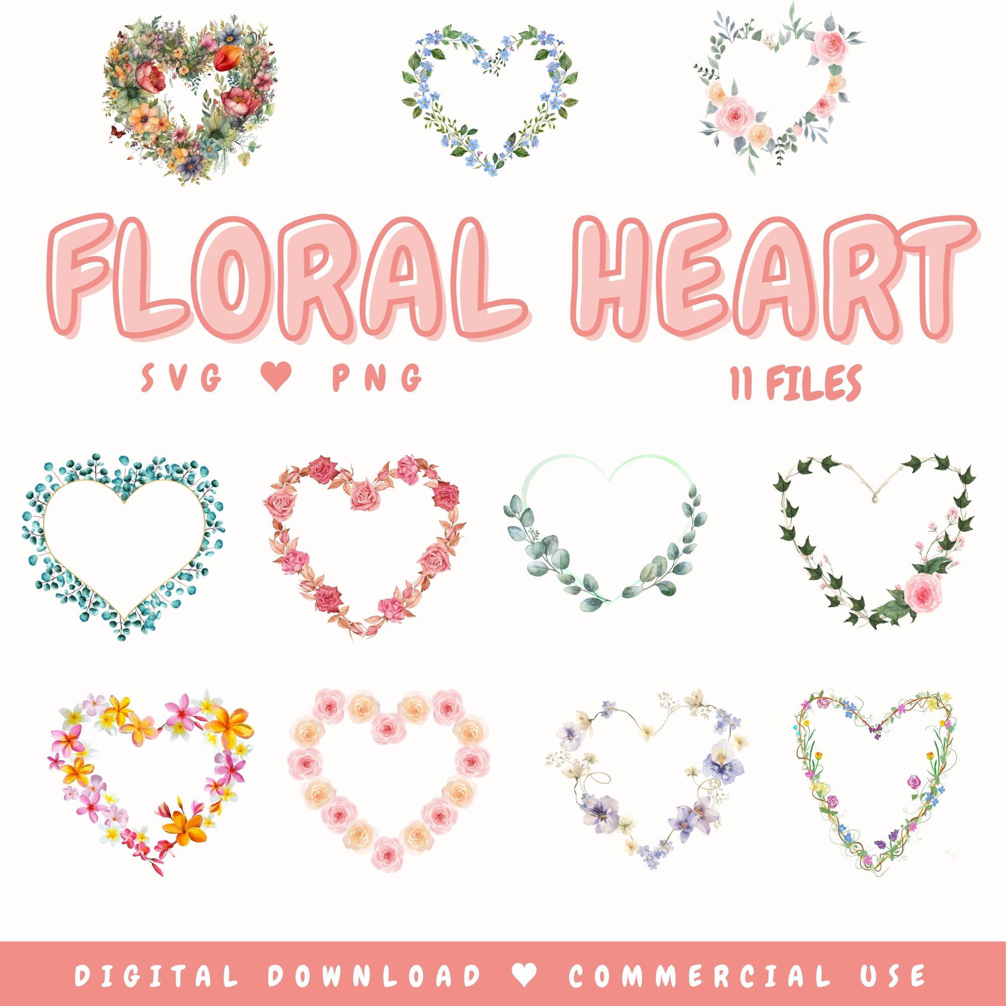 Border Floral Heart SVG PNG Clipart Bundle Files Cricut Silhouette ...