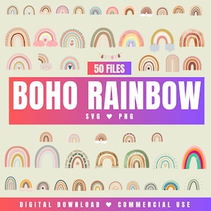 Boho Rainbow SVG PNG clipart bundle watercolor files for cricut mega pack silhouette pastel file sublimation fantsy digital download
