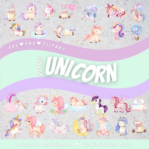 Unicorn SVG PNG clipart image bundle watercolor files for cricut mega pack silhouette rainbow file sublimation fantsy digital download