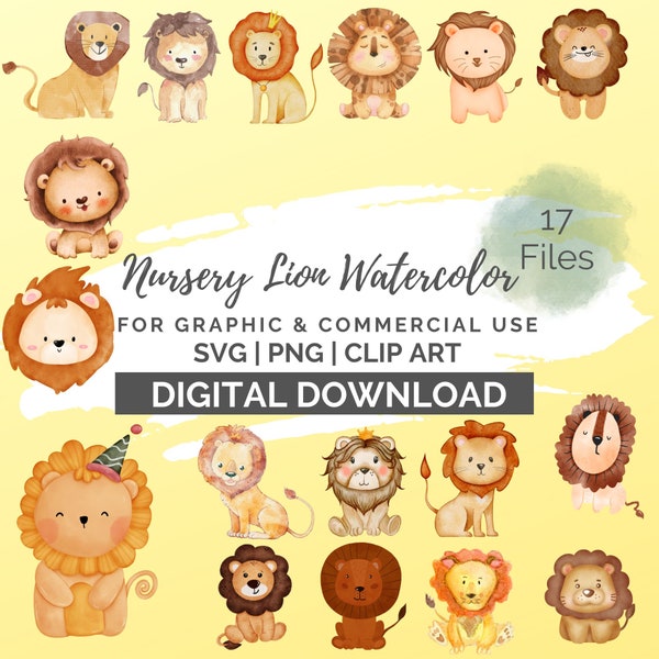 Baby Lion watercolor SVG PNG clipart nursery bundle files for cricut safari silhouette cute design sublimation animal digital download