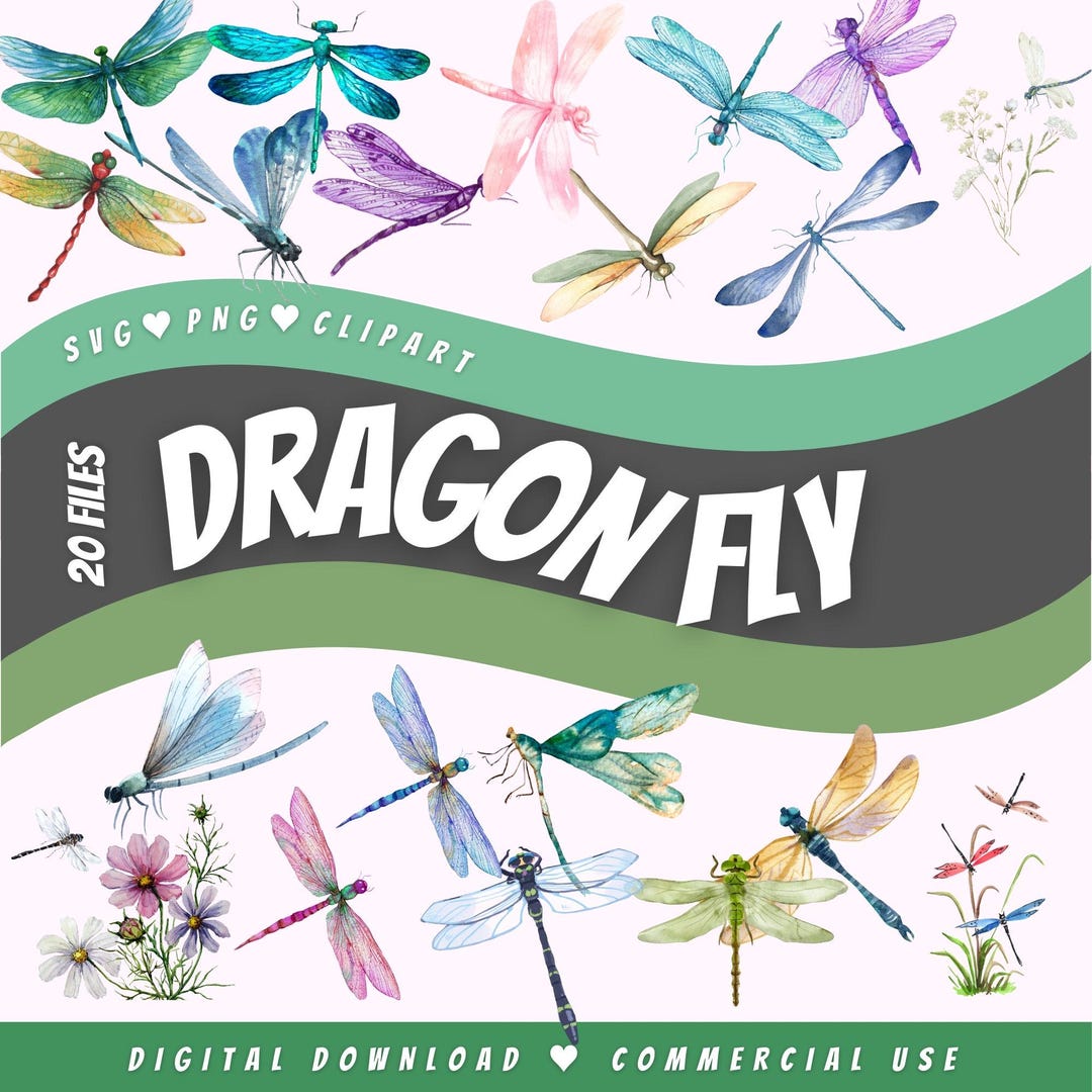 Dragonfly SVG PNG Clipart Bundle Watercolor Files for Cricut Pastel ...