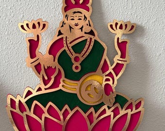 Diwali Door Decor | MDF Shub Labh & Shub Deepavali Cutouts | Lakshmi 18” Cutout | Stool or Manai | Diwali Festival MDF Decor | Pichwai Decor