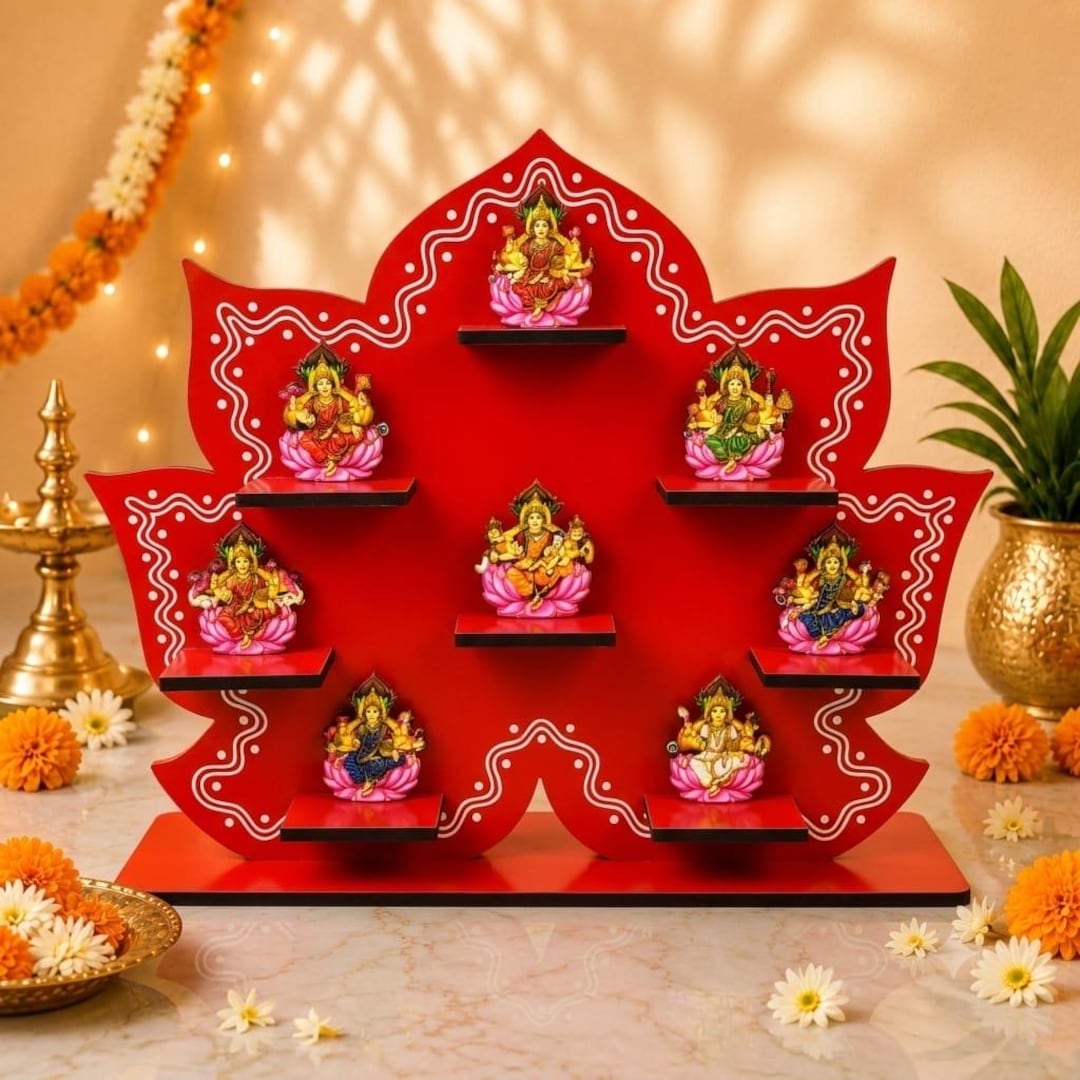 MDF Laminated Ashtalakshmi Stand Ashtottram Flower Stand for