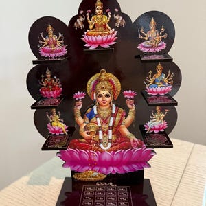 MDF Laminated Ashtalakshmi stand Ashtottram Flower Stand for Lakshmi Pooja | Varalakshmi Vratham Pooja | Cow Cutouts with Temple Stand
