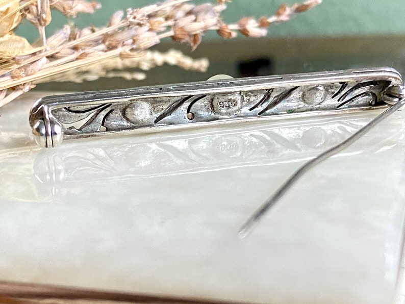 Brosche Antik 835 Silber mit Perlen // Art Deco Jugendstil Biedermeier Viktorianisch // Schmuck Anstecknadel // Klassisch Edel Nostalgie Bild 3