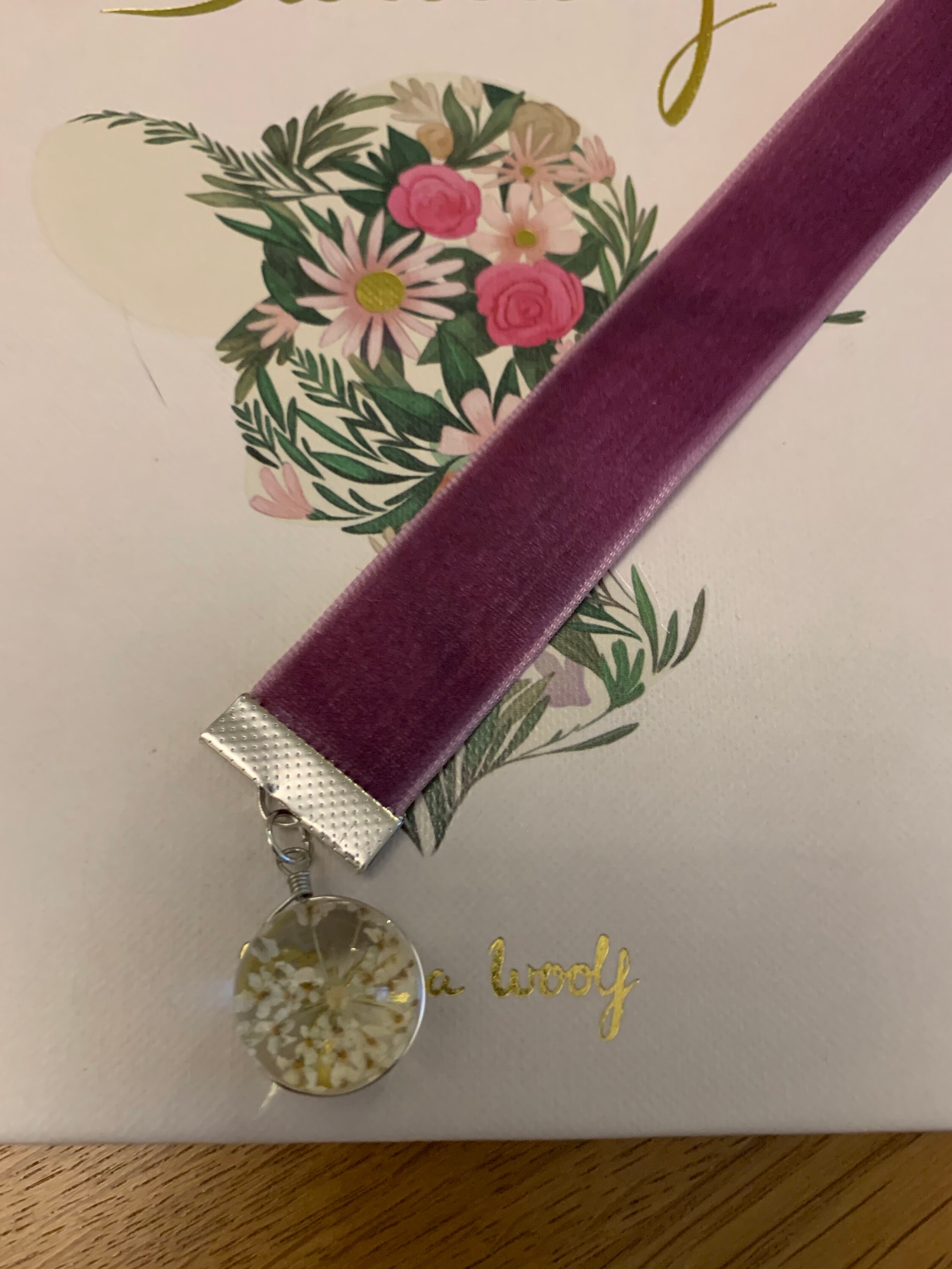 Velvet Ribbon Purple Book Mark With Flower Charm and Key - Etsy UK