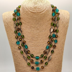 Triple-Strand Multi Art Glass Bead Necklace