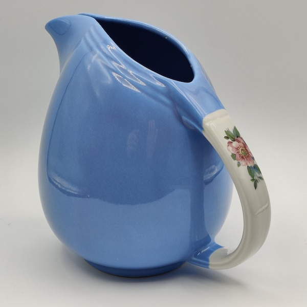 Hall's China Rose Parade Blue Pitcher with White Floral Handle