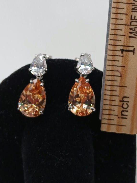 Pear Brandy Colored CZ Earrings - image 2