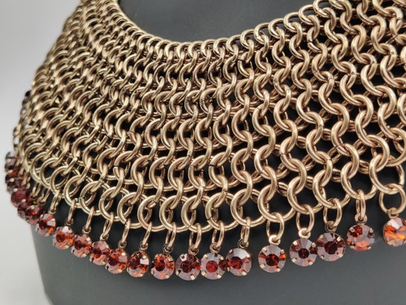 Gold and Brown Chainmail Bead Bib Necklace - image 1