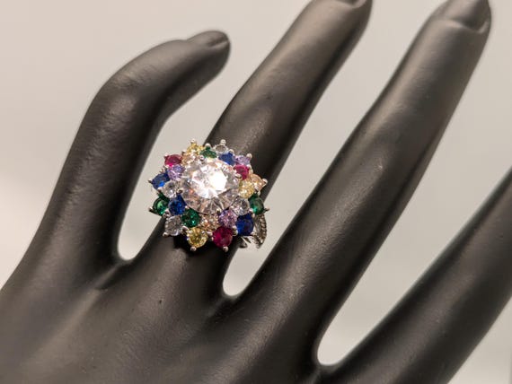 Multi Color Statement Faux SS Ring - image 2