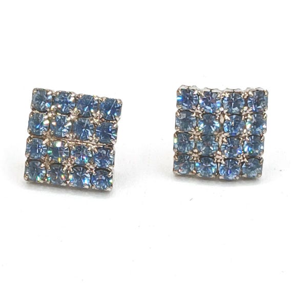 Blue Rhinestone Square Earrings - image 2