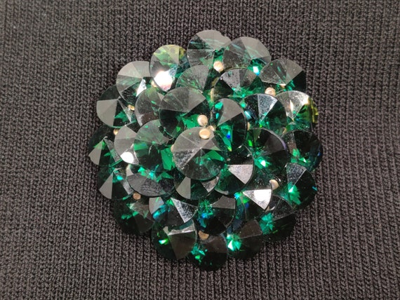 Dark Emerald Green Czech Crystal Brooche - image 2